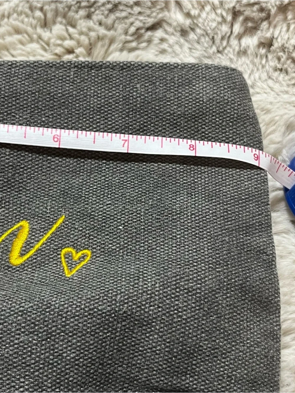 Embroidered 'mom' Grey Canvas Pouch with Yellow Script 02-05R